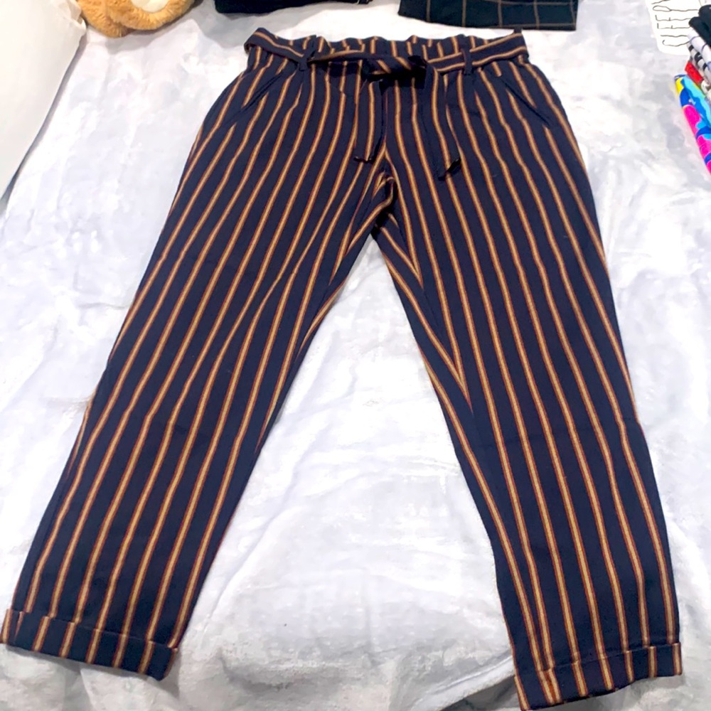 Zara striped pants with ties to the front